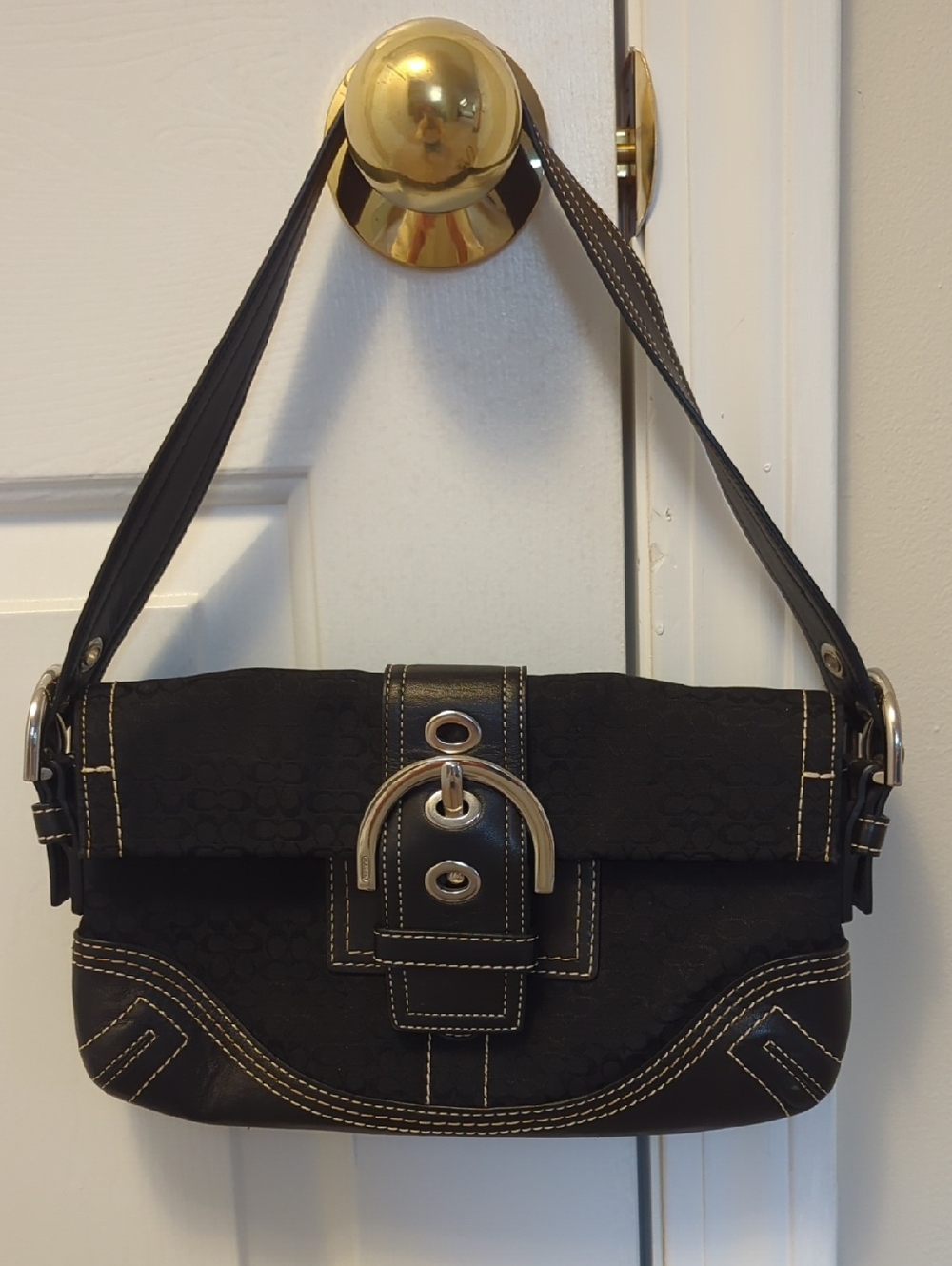 Vintage Coach Soho Black Signature C Pattern Canvas Y2K Hobo Bag